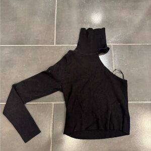 Black One Shoulder Turtleneck Sweater
